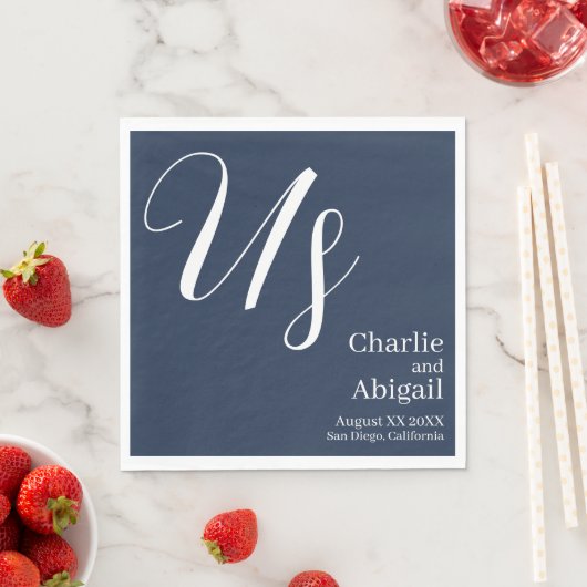 Serviette En Papier MARIAGE romantique moderne des États-Unis sur Navy (En situation)