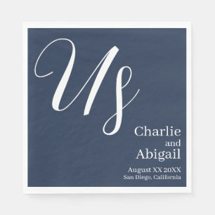 Serviette En Papier Mariage Romantique Moderne US sur Fond Bleu Marine