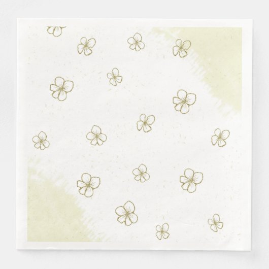 Serviette En Papier mariage romantique parsemé de fleurs d'or (Devant)