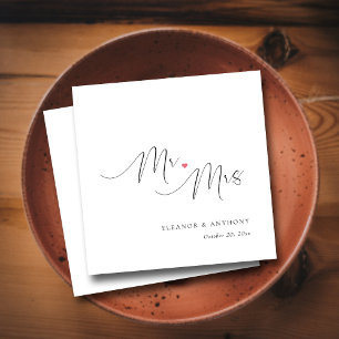 Serviette En Papier Mariage romantique rose cœur M. et Mme