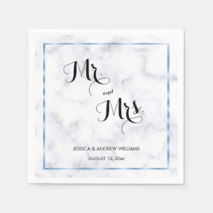 Serviette En Papier Mariage romantique sur marbre bleu