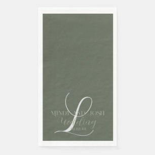 Serviette En Papier Mariage romantique vert sauge initiale écriture 