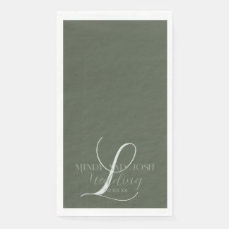 Serviette En Papier Mariage romantique vert sauge initiale écriture 