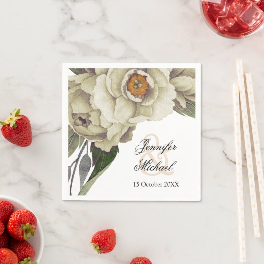 Serviette En Papier Mariage romantique White Peonies (En situation)