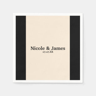 Serviette En Papier Mariage rond chic noir et crème élégante serviette