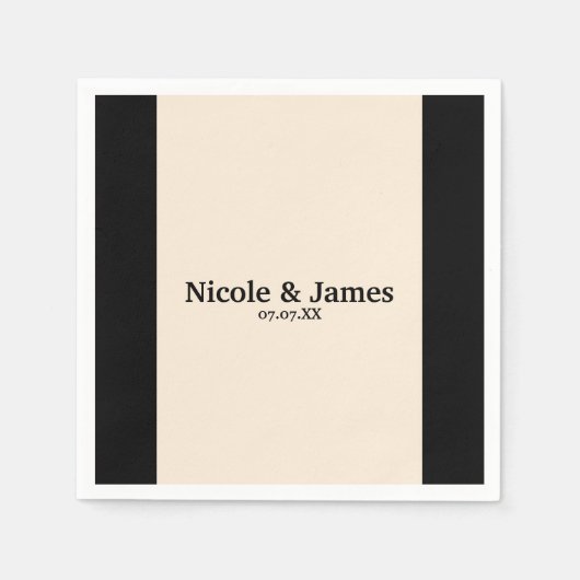 Serviette En Papier Mariage rond chic noir et crème élégante serviette (Devant)