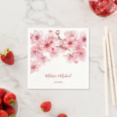 Serviette En Papier Mariage Rose Blanc Floraison de Cerisier (En situation)