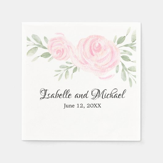 Serviette En Papier Mariage  Rose couleur rose pâle personnalisé (Devant)