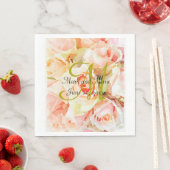 Serviette En Papier Mariage Rose d'aquarelle personnalisée (En situation)