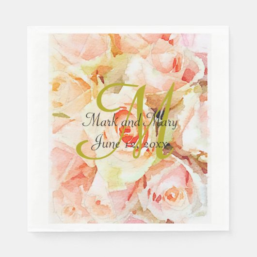 Serviette En Papier Mariage Rose d'aquarelle personnalisée (Devant)