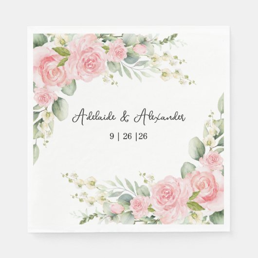 Serviette En Papier Mariage Rose de Jardin Rose (Devant)