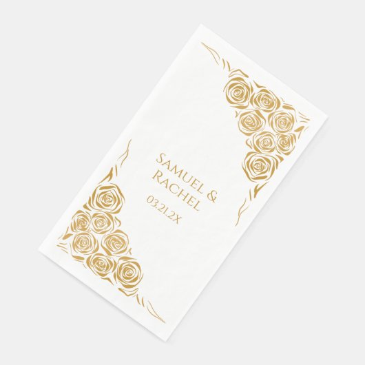 Serviette En Papier Mariage Rose d'or tiré à la main (Coin)