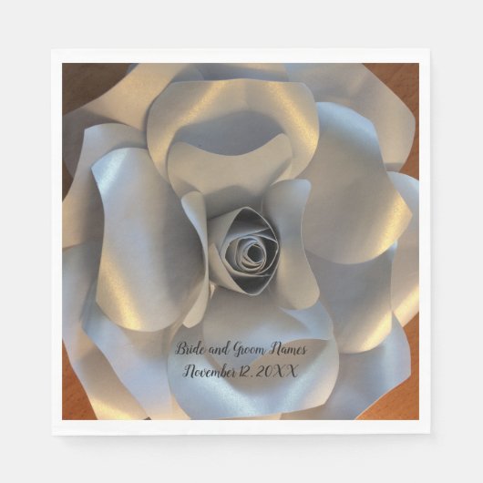 Serviette En Papier Mariage Rose en argent (Devant)