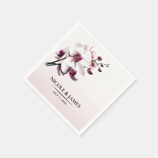 Serviette En Papier Mariage rose et blanc orchidée (Coin)