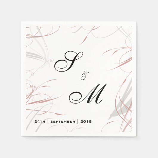 Serviette En Papier Mariage Rose et grises (Devant)