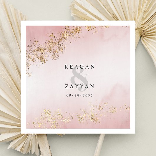 Serviette En Papier Mariage rose et or