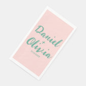 Serviette En Papier Mariage rose et vert ondulé (Coin)