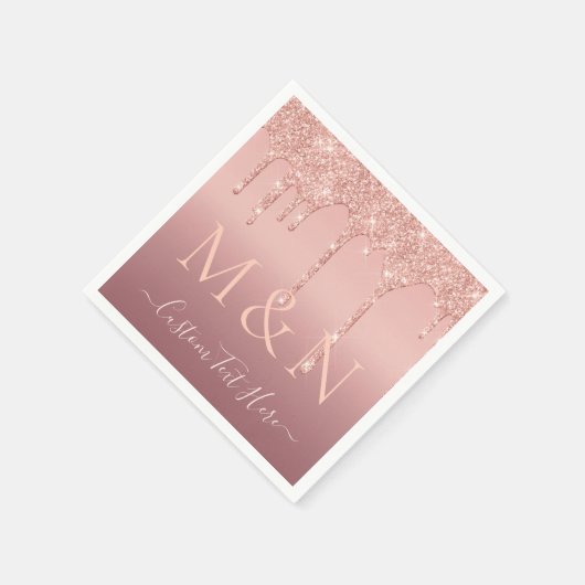 Serviette En Papier Mariage Rose Gold Blush Parties scintillant Nom du (Coin)