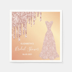 Serviette En Papier Mariage rose gold paillettes gouttes robe de marié