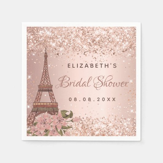 Serviette En Papier Mariage rose gold Paris Tour Eiffel (Devant)