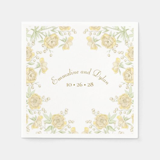 Serviette En Papier Mariage Rose Jaune (Devant)