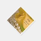 Serviette En Papier Mariage Rose jaune et perles blanches (Coin)