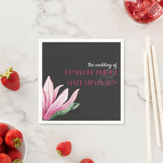 Serviette En Papier Mariage rose Magnolia Flower Grey (En situation)