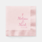 Serviette En Papier Mariage rose minimal simple Coeur rose Monogramme (Devant)