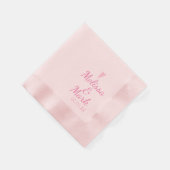 Serviette En Papier Mariage rose minimal simple Coeur rose Monogramme (Coin)