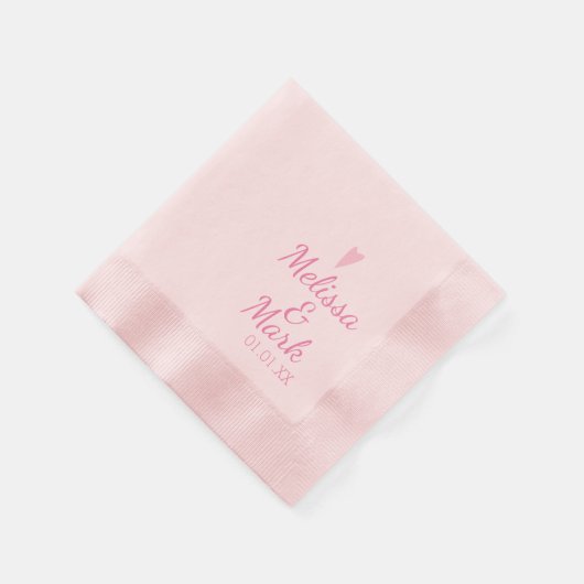 Serviette En Papier Mariage rose minimal simple Coeur rose Monogramme (Coin)