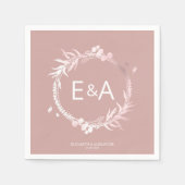 Serviette En Papier Mariage rose Monogramme Faux Foil (Devant)