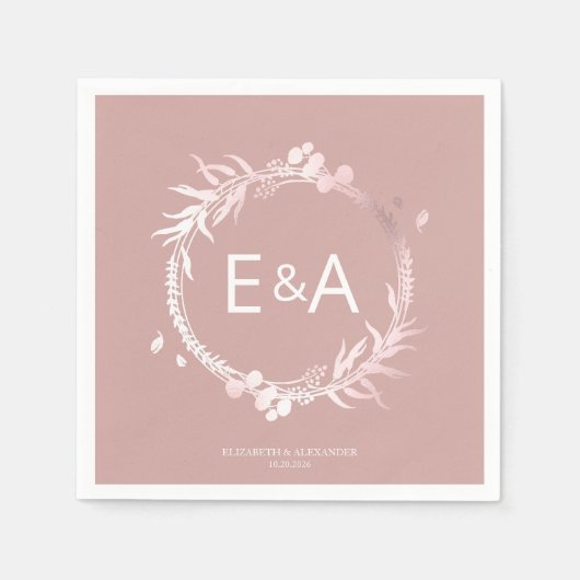 Serviette En Papier Mariage rose Monogramme Faux Foil (Devant)