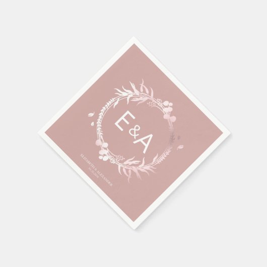 Serviette En Papier Mariage rose Monogramme Faux Foil (Coin)