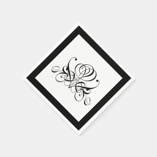 Serviette En Papier Mariage Rose noir Calligraphie (Coin)