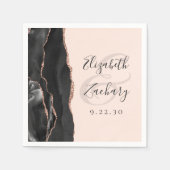 Serviette En Papier Mariage Rose Or Noir Agate Blush Rose Script (Devant)