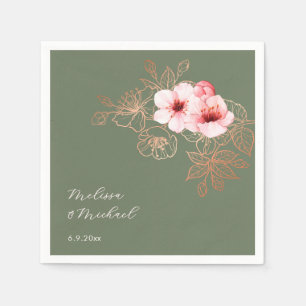 Serviette En Papier Mariage Rose Pâle et Vert Sauge Fleur de Cerisier