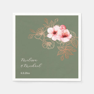 Serviette En Papier Mariage Rose Pâle et Vert Sauge Fleur de Cerisier