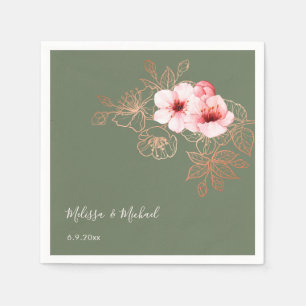Serviette En Papier Mariage Rose Pâle et Vert Sauge Fleur de Cerisier