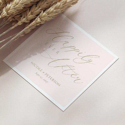 Serviette En Papier Mariage rose pâle : Heureux pour toujours après