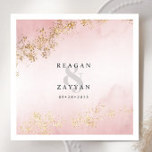Serviette En Papier Mariage Rose Pâle & Or