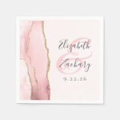 Serviette En Papier Mariage Rose Pâle Or Script Agate Géode (Devant)