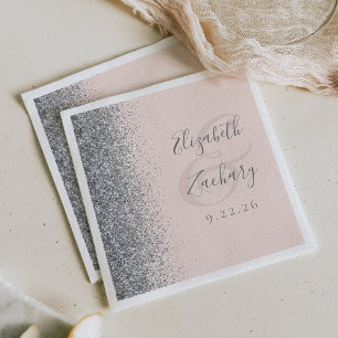 Serviette En Papier Mariage Rose Pâle Pailleté Argenté