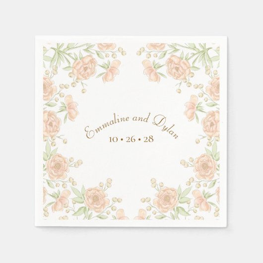 Serviette En Papier Mariage Rose Pêche (Devant)
