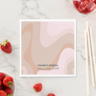 Serviette En Papier Mariage rose rétro Wave Monogram