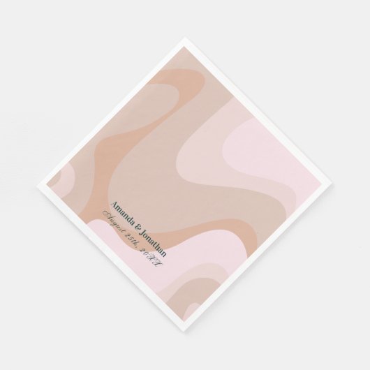 Serviette En Papier Mariage rose rétro Wave Monogram (Coin)