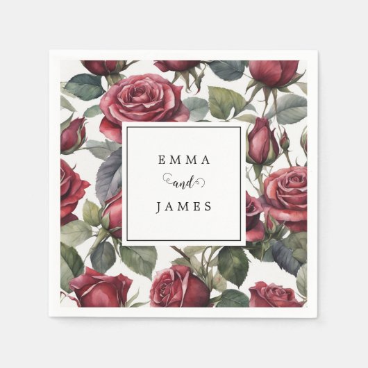Serviette En Papier Mariage Rose romantique Floral Dark (Devant)