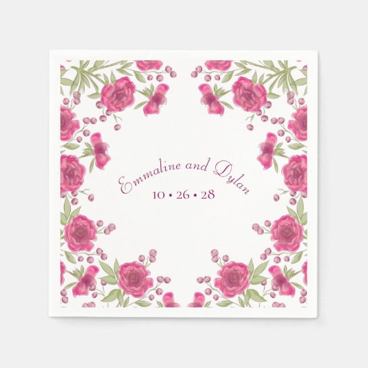 Serviette En Papier Mariage Rose Rose Clair (Devant)