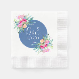Serviette En Papier Mariage rose rose rose floral bleu Personnalisé