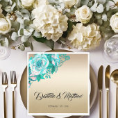 Serviette En Papier Mariage Rose Turquoise et or