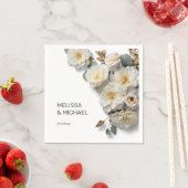 Serviette En Papier Mariage Roses 3D Blanc Ivoire (En situation)